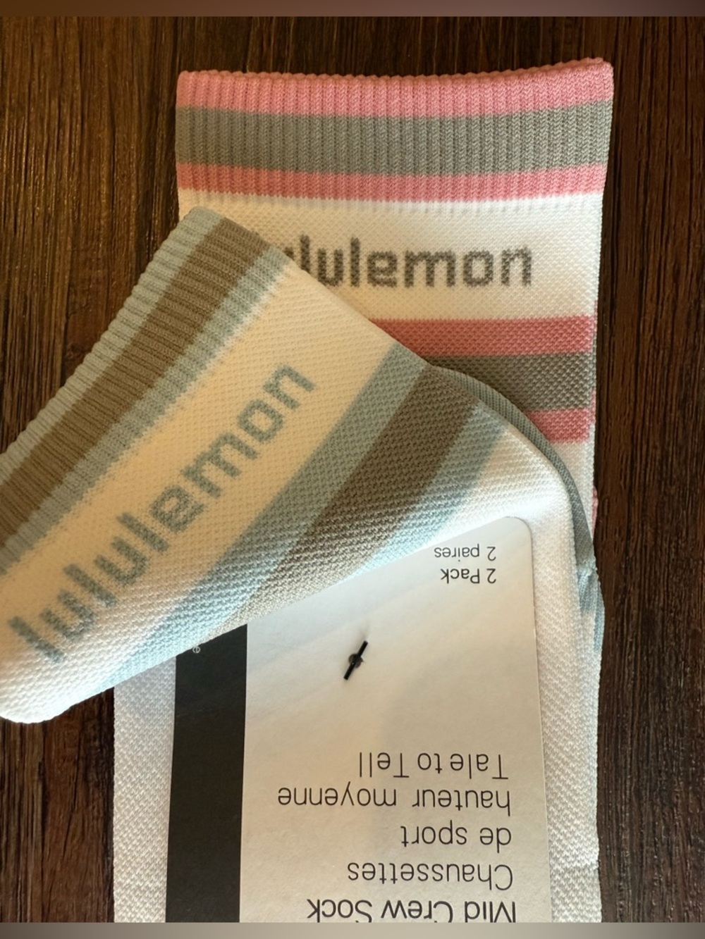 lululemon athletica Unisex White Striped Crew Socks M/L - 2 Pack